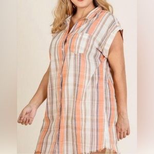 UMGEE Plaid Short Sleeve Button Shirt Dress XLarge NWOT